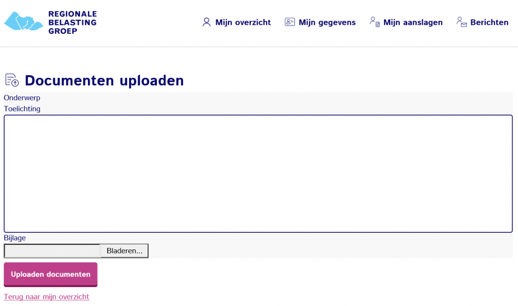 Tab for uploading documents in My RBG with an explanation box and the upload documents button.